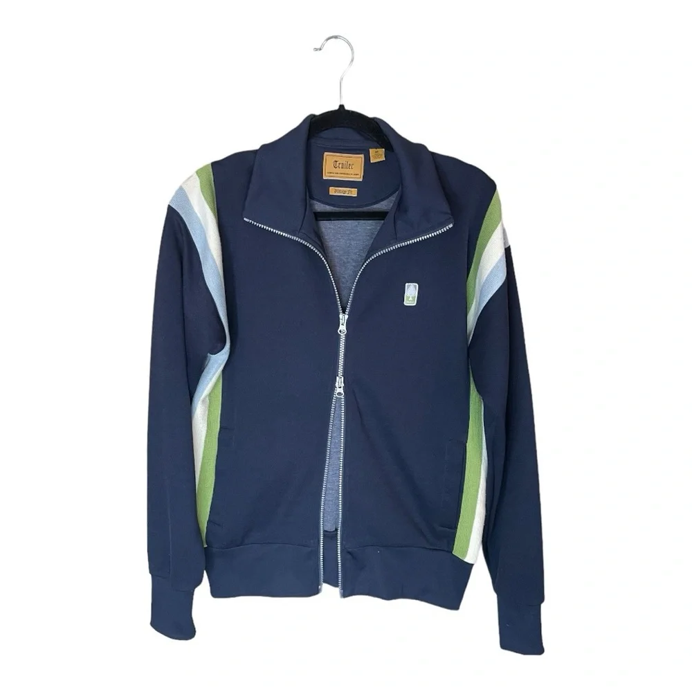 Trailer Vintage Fit Navy with Green White Blue Stripes Down Sides Double Zip Med